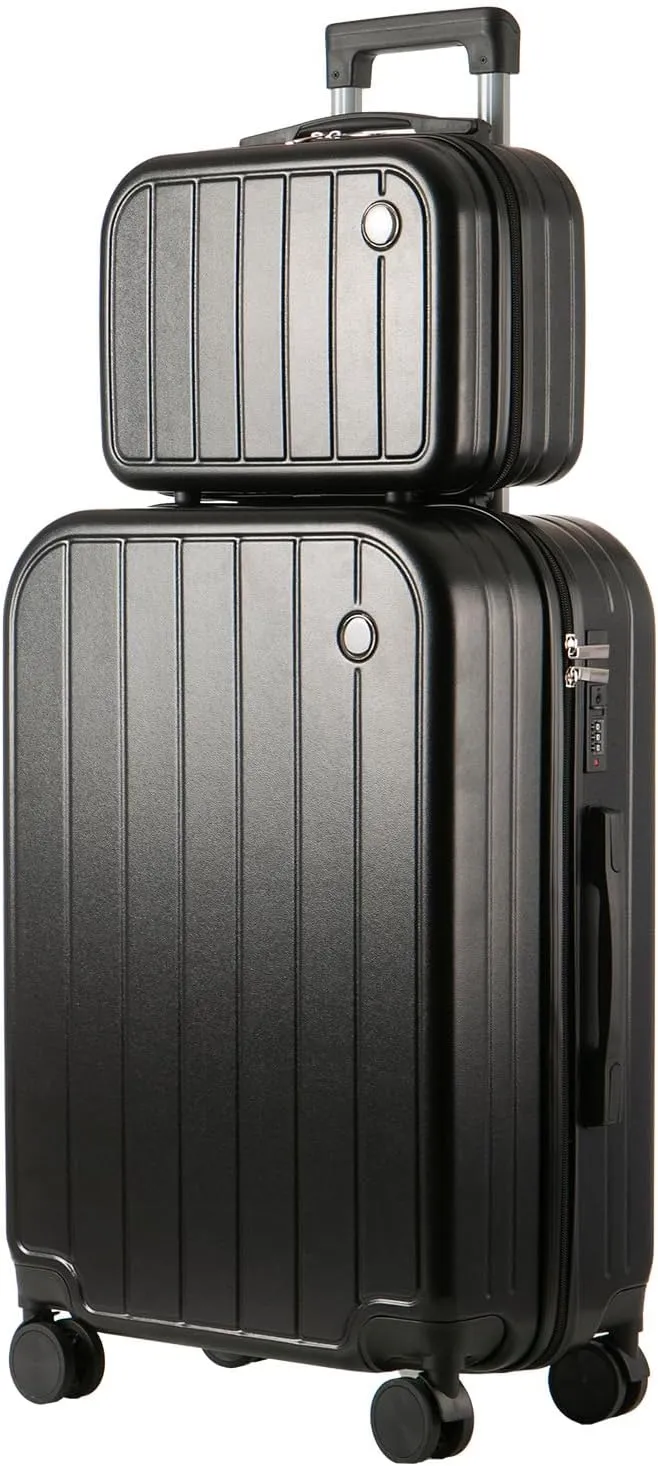 2 Pack Carry on Luggage with Spinner Wheels, Durable Hardside Rolling TSA Lock Suitcase for Lightweight Travel (Black(14 20) Inch)