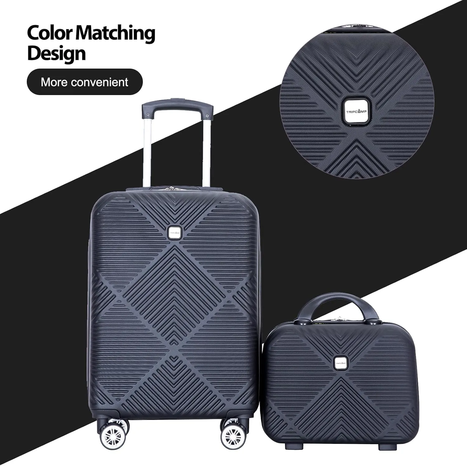 2 Piece Carry on Luggage Set, Airline Approved 20 Inch Luggage with Cosmetic Case Hard Shell Suitcase with Spinner Wheels, Lightweight Hardside Suitcases Set, Dark Black