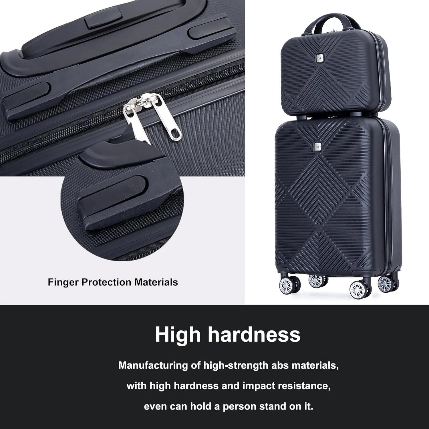 2 Piece Carry on Luggage Set, Airline Approved 20 Inch Luggage with Cosmetic Case Hard Shell Suitcase with Spinner Wheels, Lightweight Hardside Suitcases Set, Dark Black