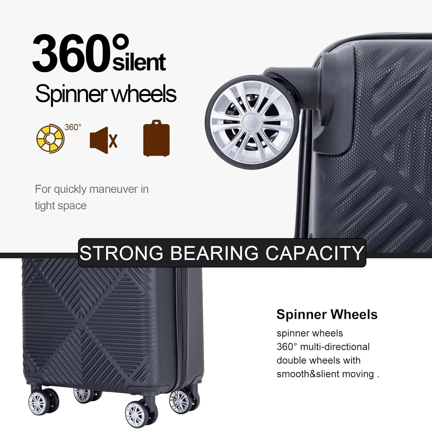 2 Piece Carry on Luggage Set, Airline Approved 20 Inch Luggage with Cosmetic Case Hard Shell Suitcase with Spinner Wheels, Lightweight Hardside Suitcases Set, Dark Black