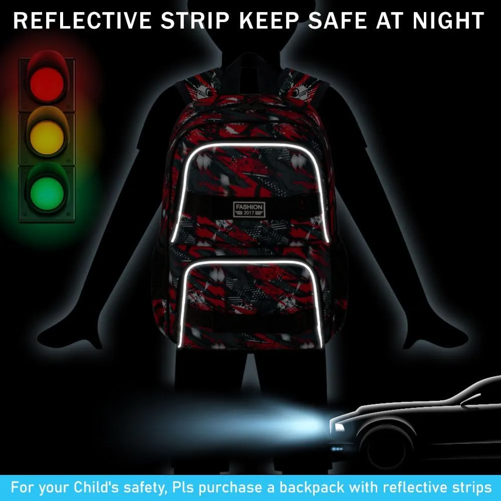 3PCS Backpacks for Boys, 17" Water Resistant Kids Bookbag with Lunch Box, Cute School Bag Set for College Teenagers High Middle Elementary - Graffiti Red