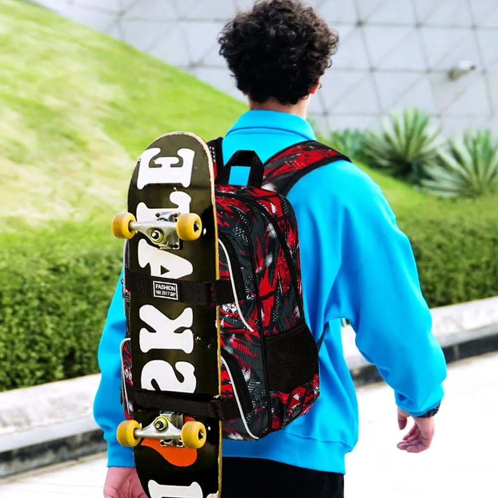 3PCS Backpacks for Boys, 17" Water Resistant Kids Bookbag with Lunch Box, Cute School Bag Set for College Teenagers High Middle Elementary - Graffiti Red