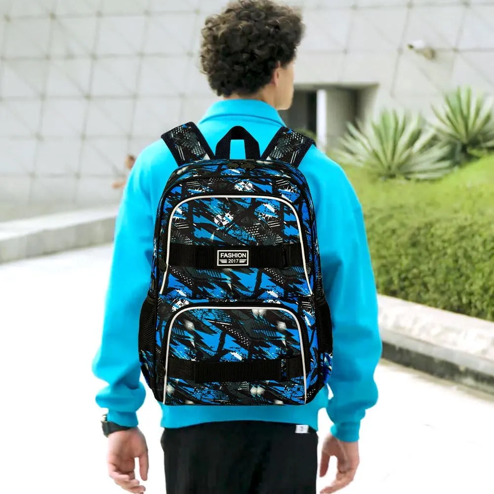 3PCS Boys Backpack, 17" Water Resistant School Bag with Lunch Box, Cute School Bag Set for College Teenagers High Middle Elementary - Graffiti Blue