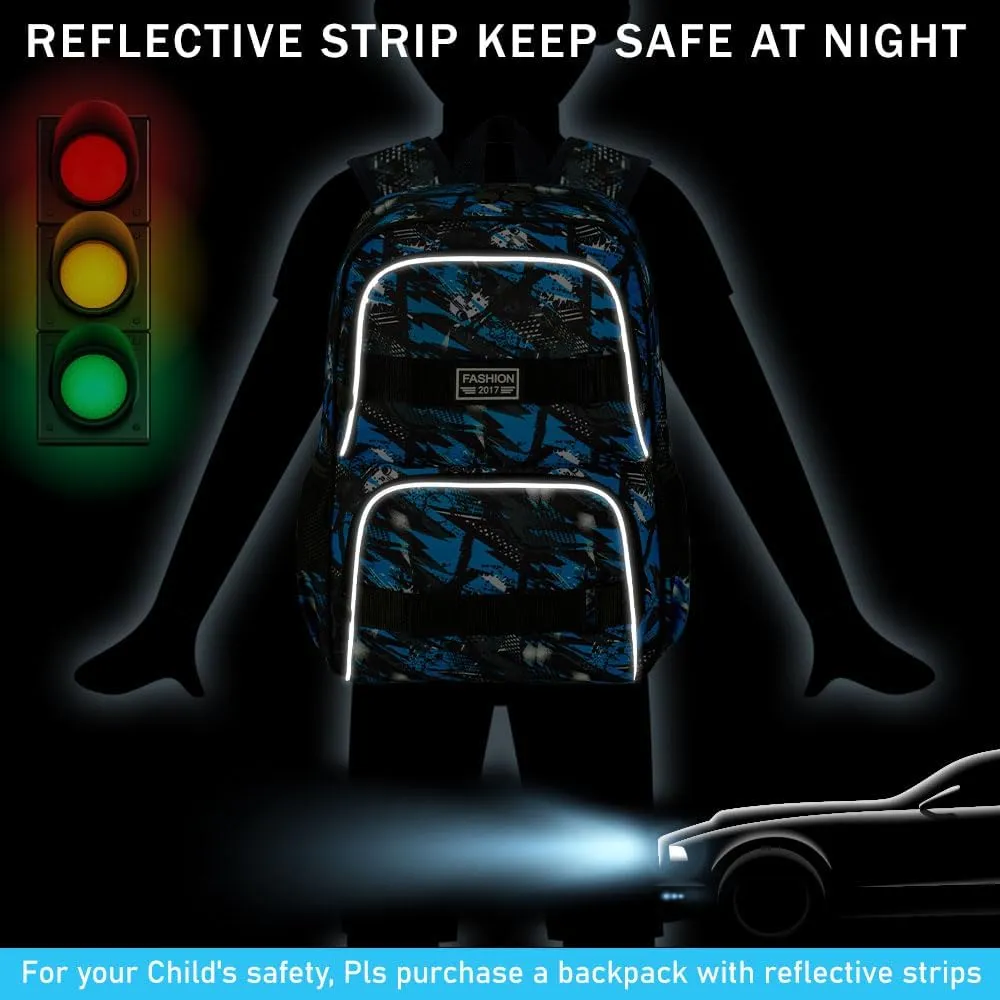 3PCS Boys Backpack, 17" Water Resistant School Bag with Lunch Box, Cute School Bag Set for College Teenagers High Middle Elementary - Graffiti Blue