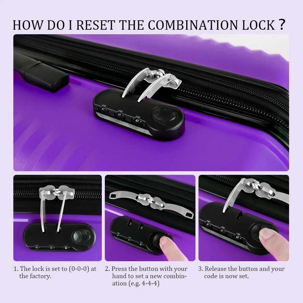 3Pcs Purple Luggage Sets,Lightweight Durable Suitcase Sets w/TSA Lock & Double Spinner Wheels(20in/24in/28in)
