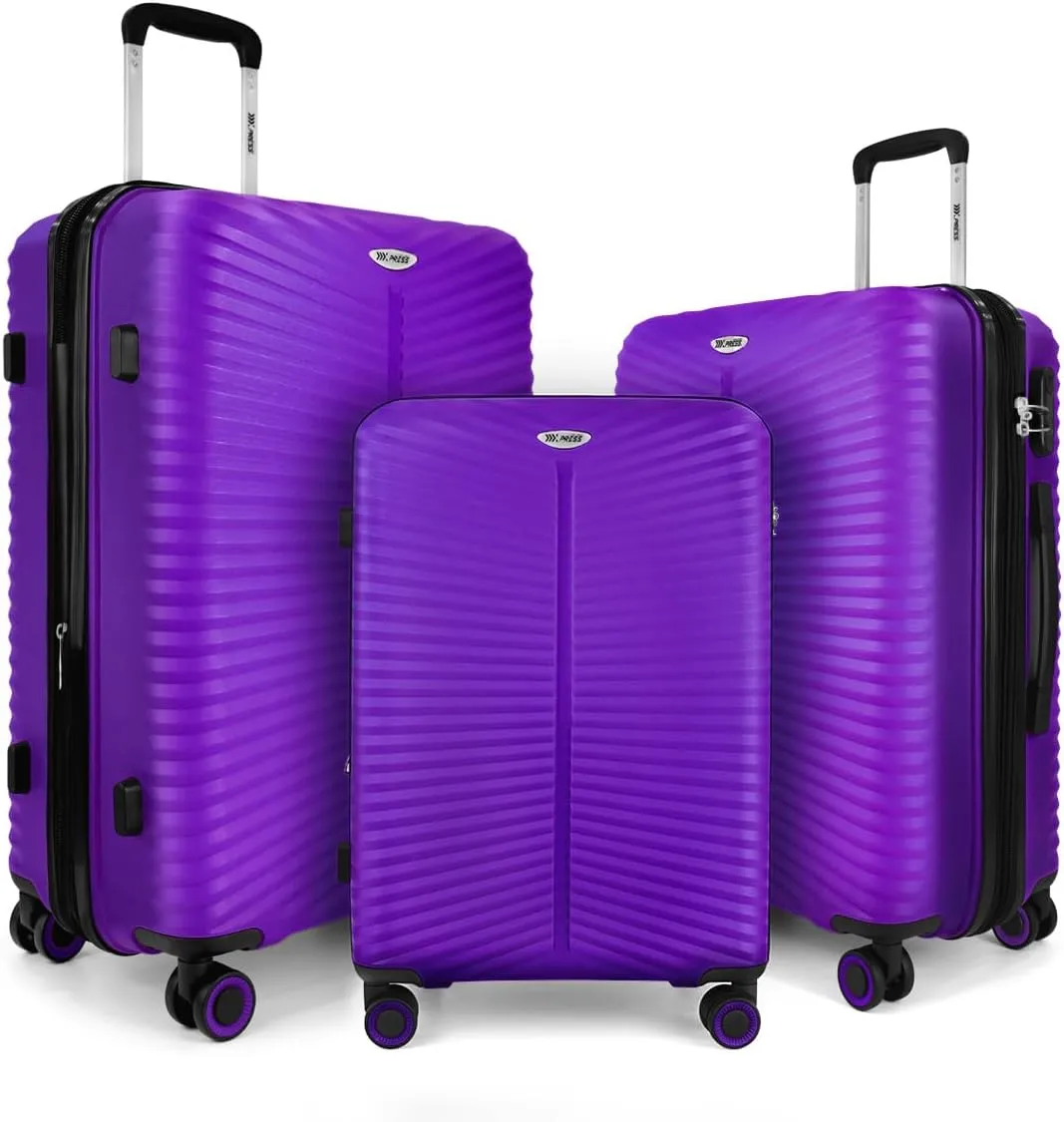 3Pcs Purple Luggage Sets,Lightweight Durable Suitcase Sets w/TSA Lock & Double Spinner Wheels(20in/24in/28in)