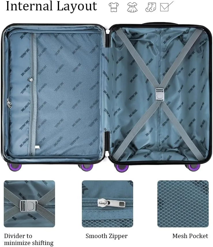 3Pcs Purple Luggage Sets,Lightweight Durable Suitcase Sets w/TSA Lock & Double Spinner Wheels(20in/24in/28in)