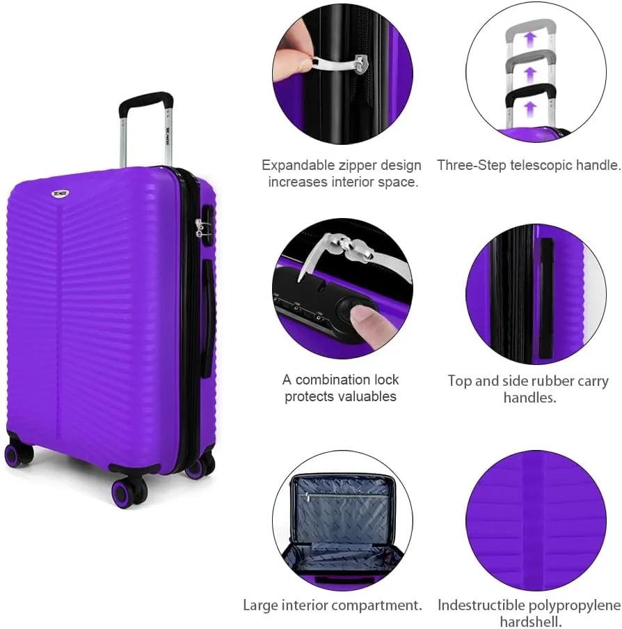 3Pcs Purple Luggage Sets,Lightweight Durable Suitcase Sets w/TSA Lock & Double Spinner Wheels(20in/24in/28in)