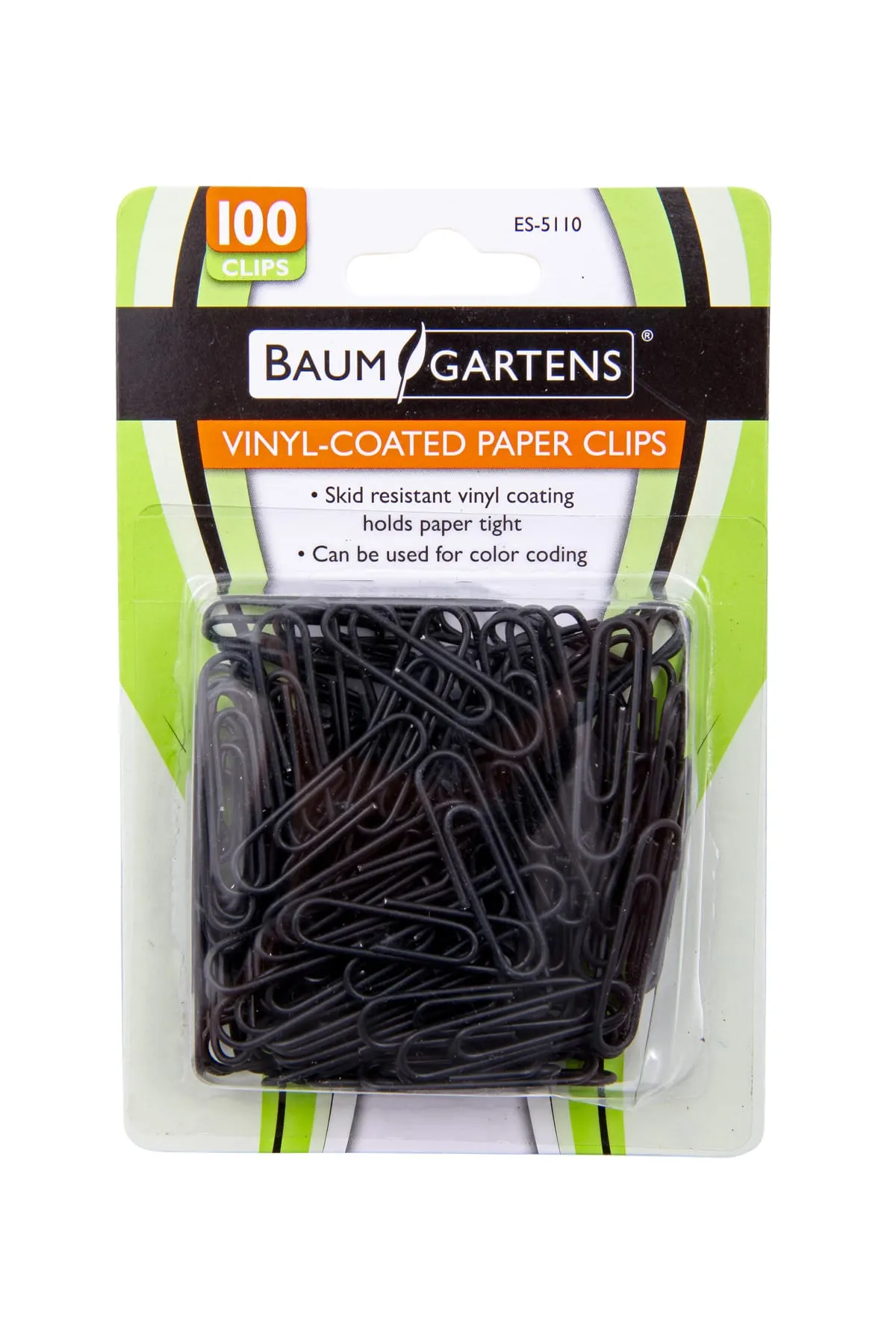 Baumgartens Vinyl Coated Paper Clips #1 Standard Size 100 Pack BLACK (ES-5110)