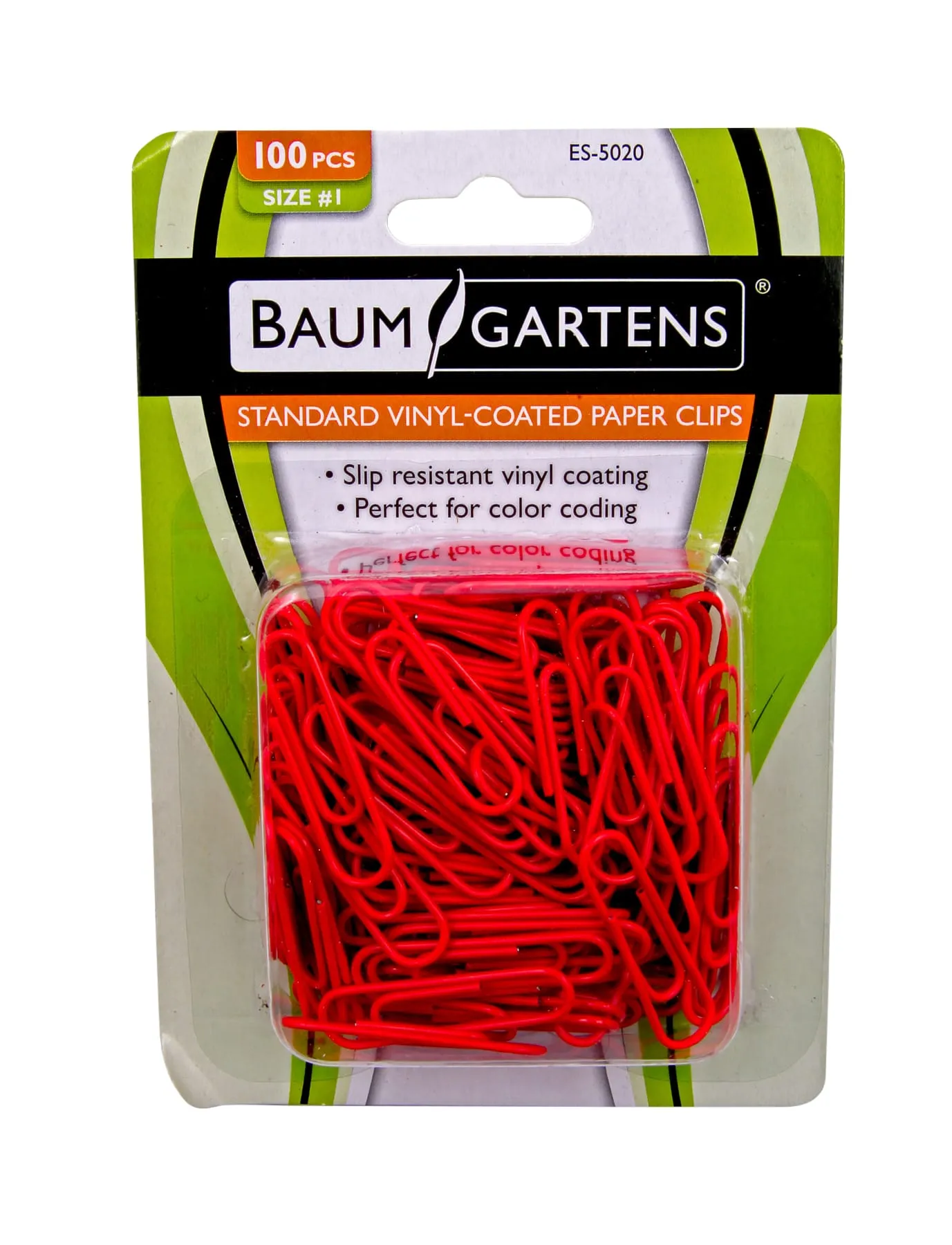 Baumgartens Vinyl Coated Paper Clips #1 Standard Size 100 Pack RED (ES-5020)