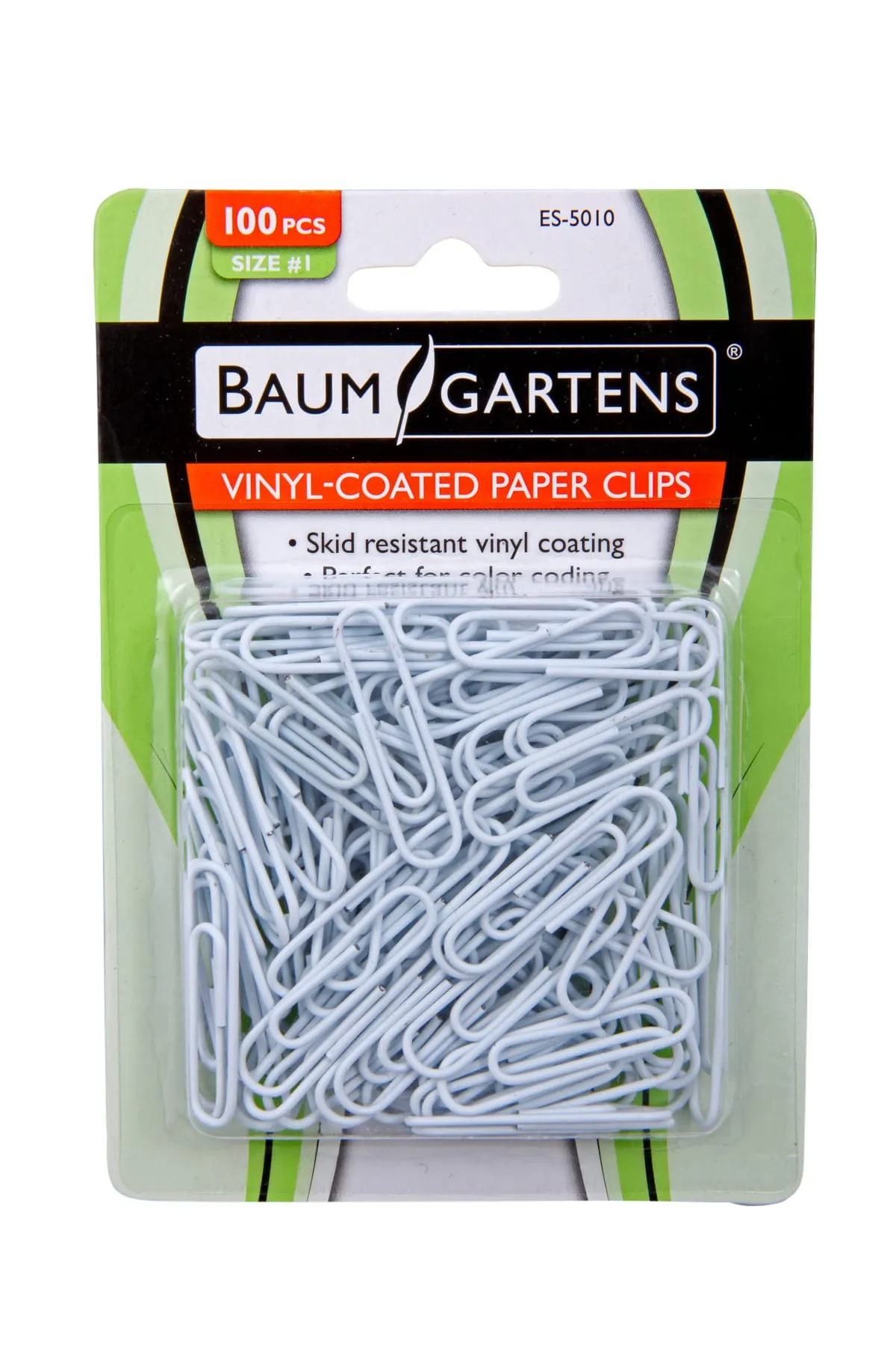 Baumgartens Vinyl Coated Paper Clips #1 Standard Size 100 Pack WHITE (ES-5010)