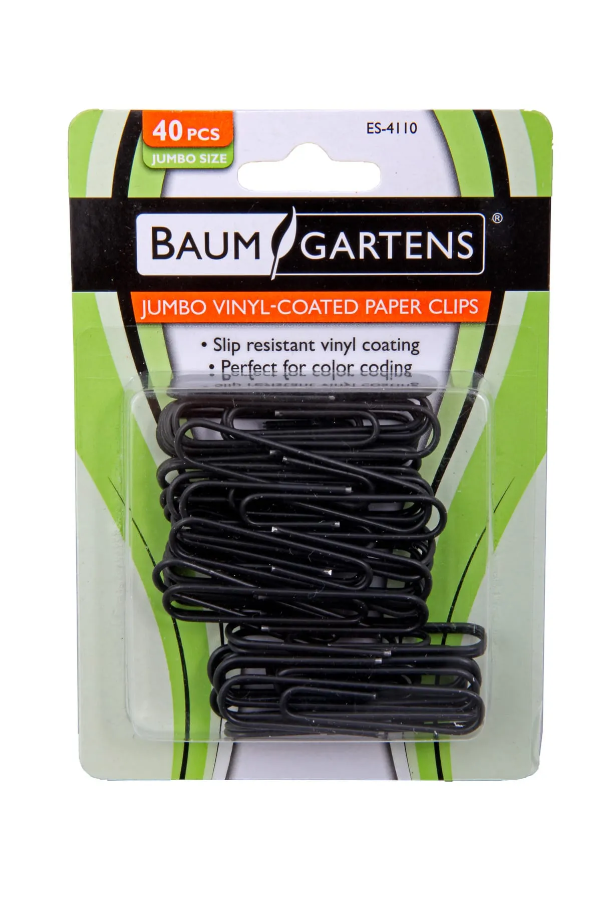 Baumgartens Vinyl Coated Paper Clips Jumbo Size 40 Pack BLACK (ES-4110)