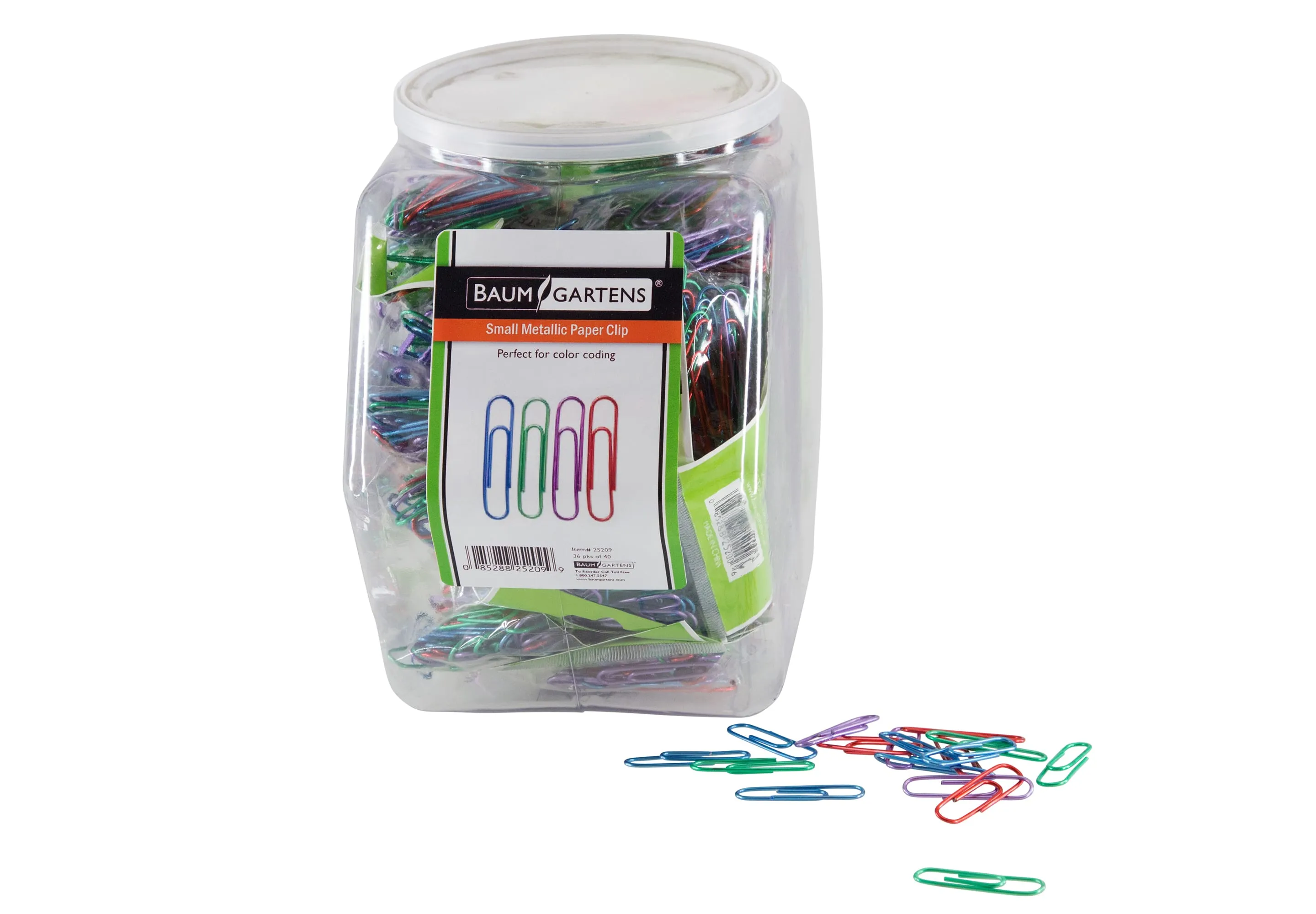 Baumgartens Vinyl Coated Paper Clips Metallic #1 Standard Size Hexagonal Tub ASSORTED (25209)