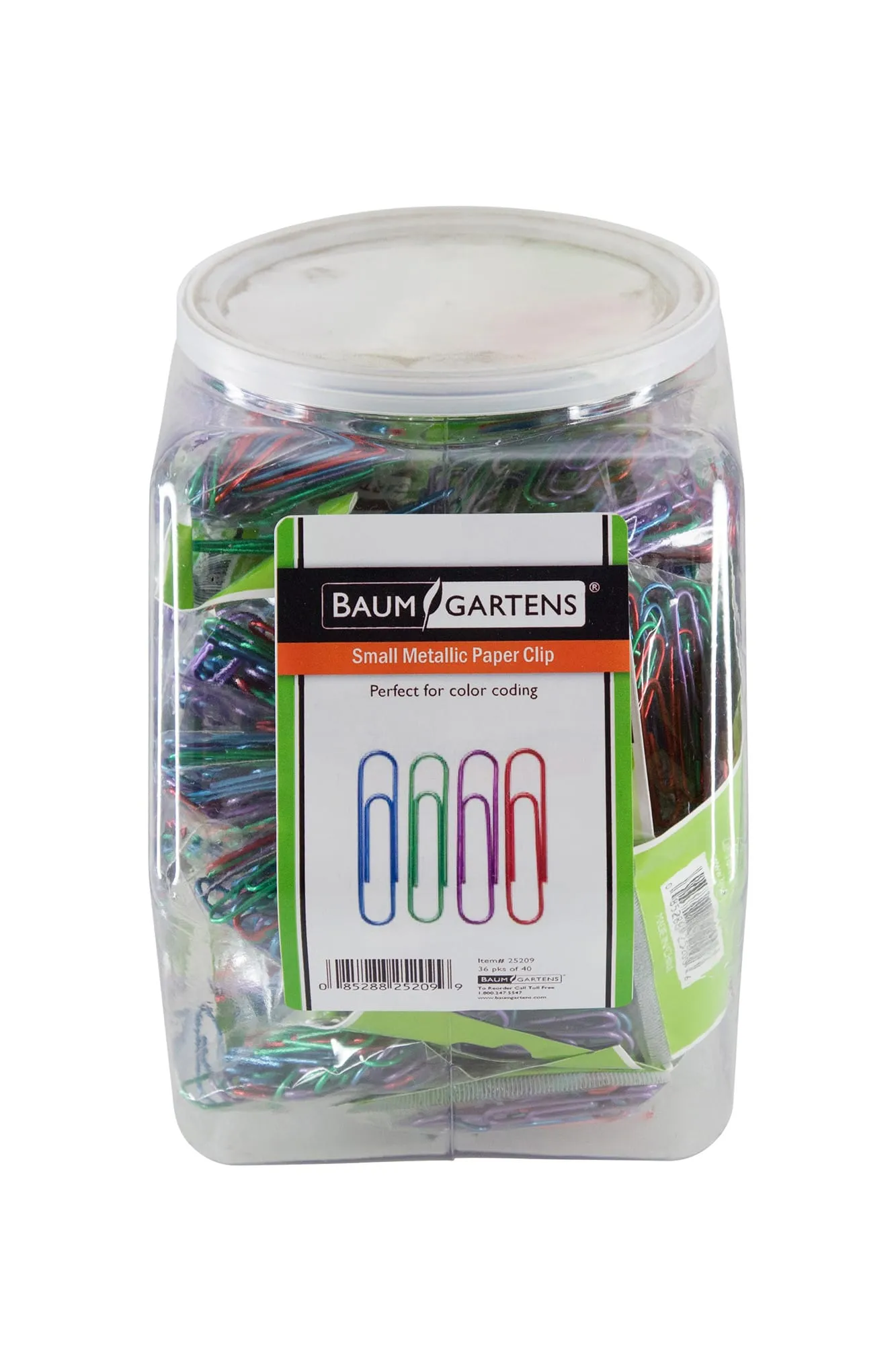 Baumgartens Vinyl Coated Paper Clips Metallic #1 Standard Size Hexagonal Tub ASSORTED (25209)