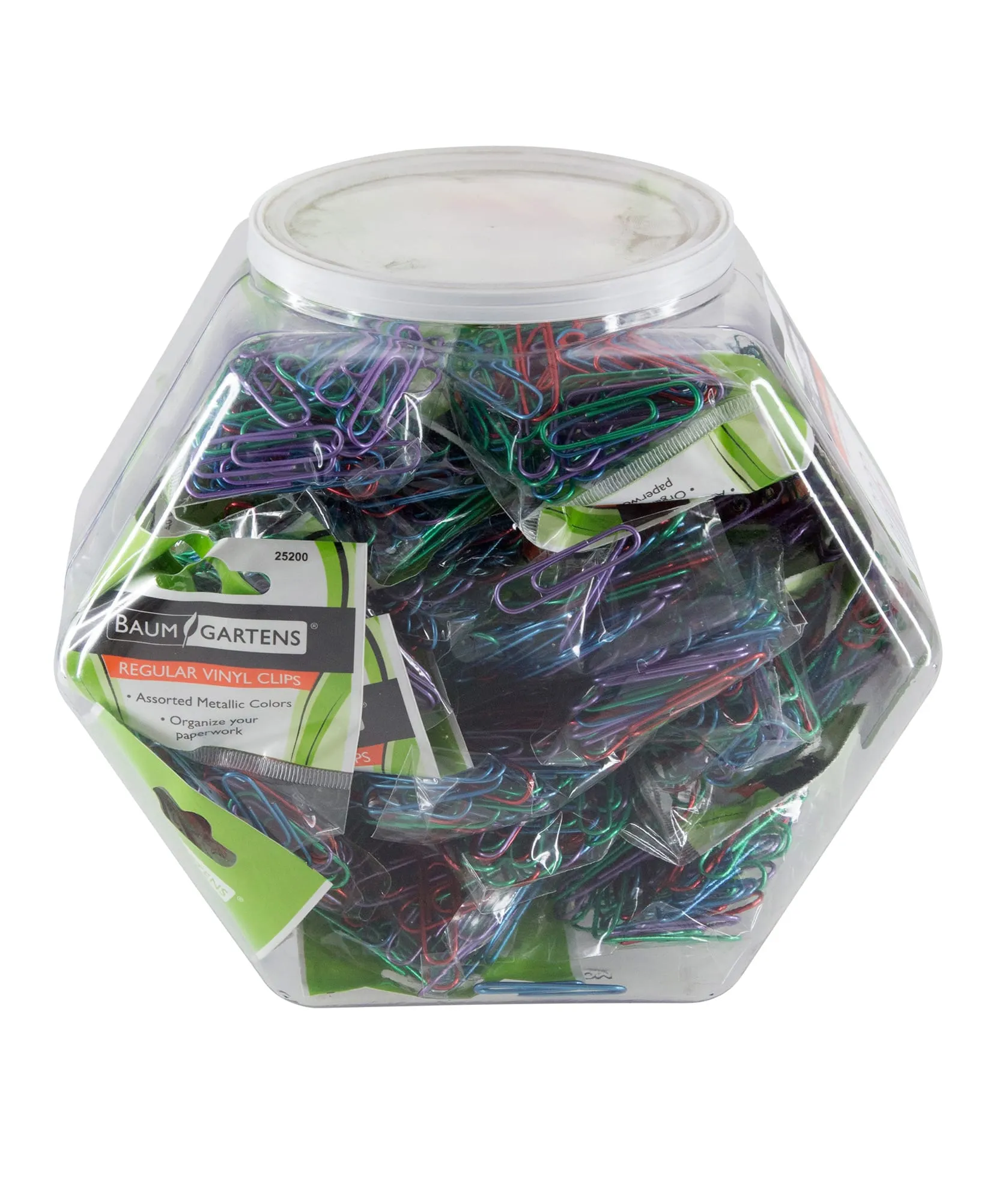 Baumgartens Vinyl Coated Paper Clips Metallic #1 Standard Size Hexagonal Tub ASSORTED (25209)