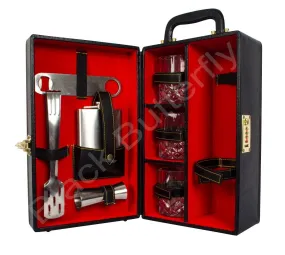Black Butterfly Portable Leatherette Wood Briefcase Set, Brown