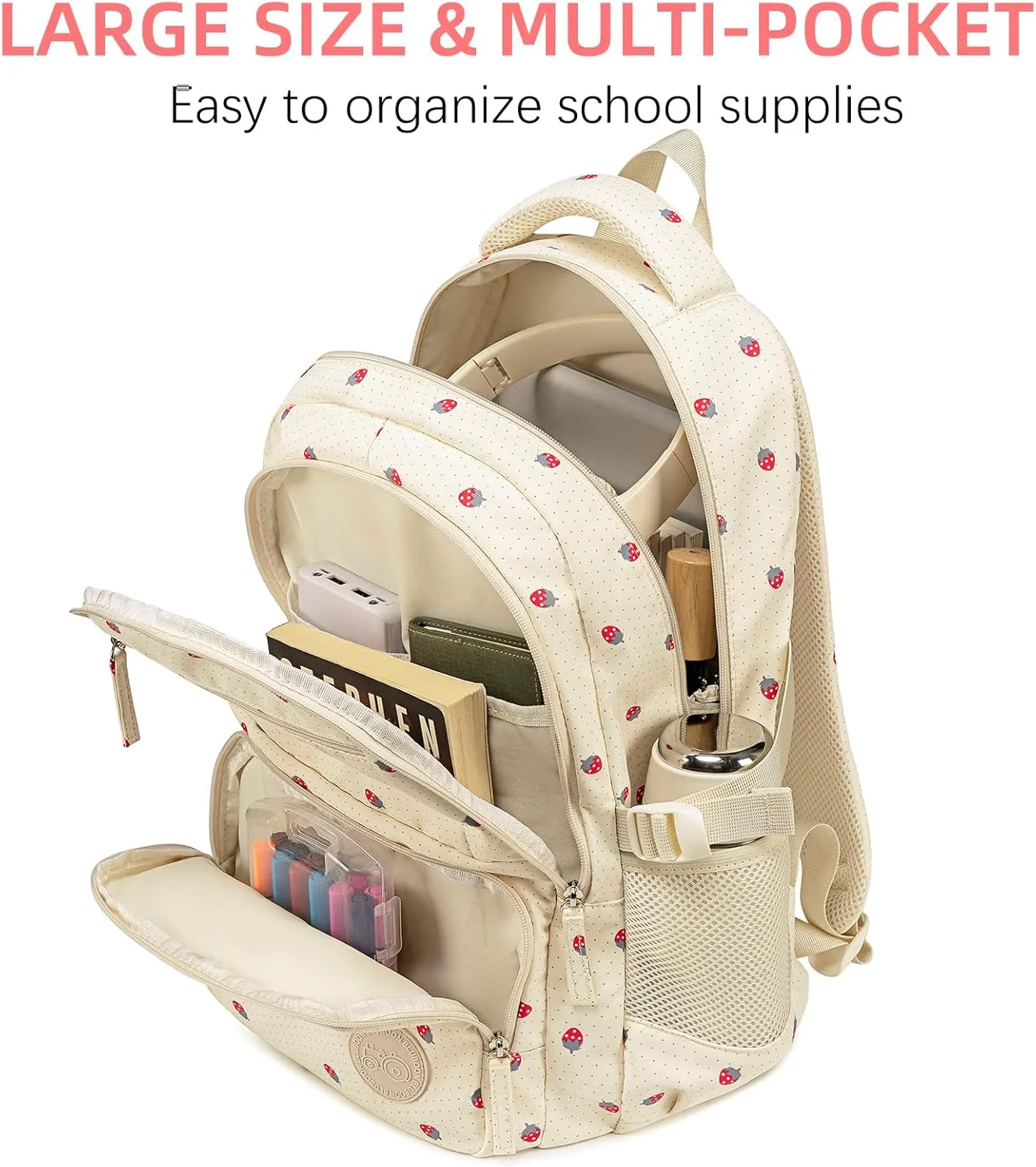 Bluboon Backpacks for School Girls Backpack Kids Bookbag Cute Backpack 8-12 School Supplies (Strawberry Beige)