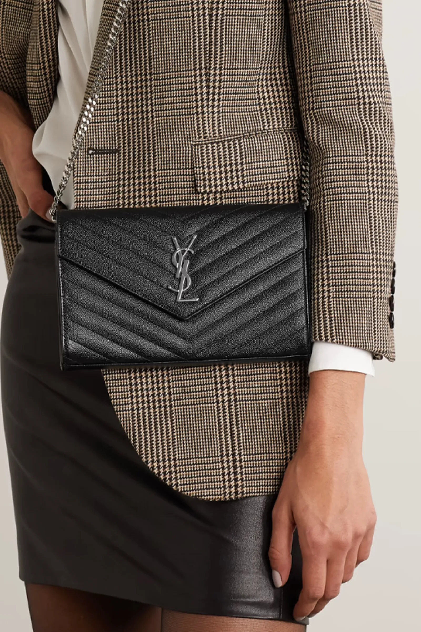 Cassandre Chain Matelassé Textured-Leather Wallet