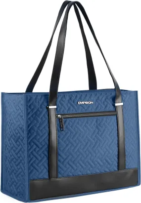 EMPSIGN Laptop Tote bag for women 16 Inch, Stylish Computer Shoulder Tote Bag for Work, Large Capacity Quilted Laptop Briefcase, Waterproof Women Business Office Bag, Quilted Haze Blue