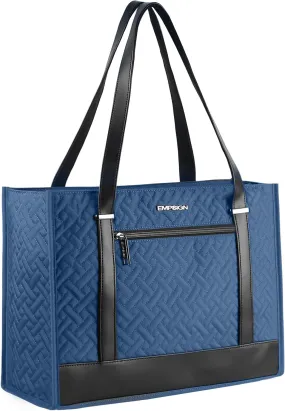 EMPSIGN Laptop Tote bag for women 16 Inch, Stylish Computer Shoulder Tote Bag for Work, Large Capacity Quilted Laptop Briefcase, Waterproof Women Business Office Bag, Quilted Haze Blue