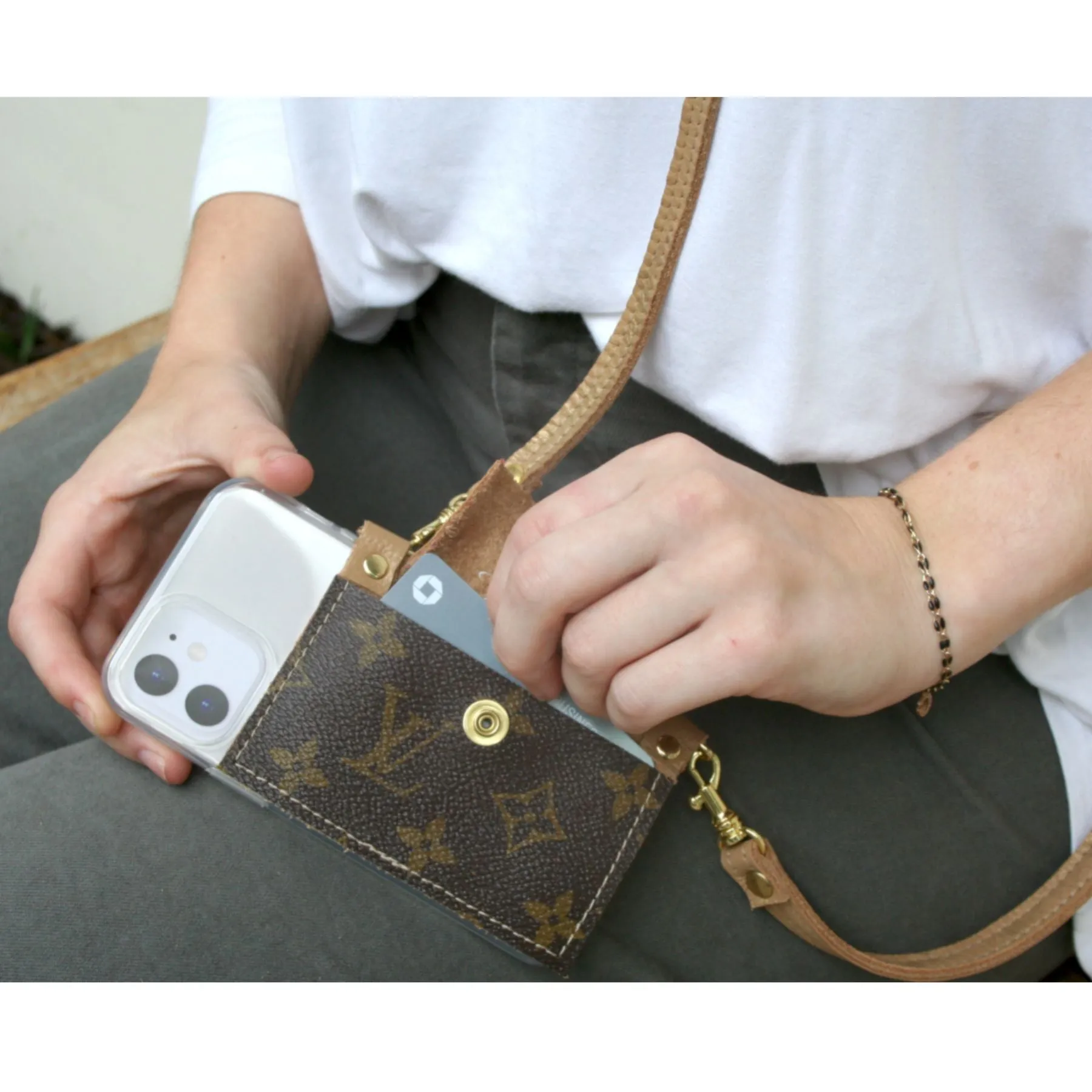 Eva Phone Wallet In Bronze Leather | Upcycled LV
