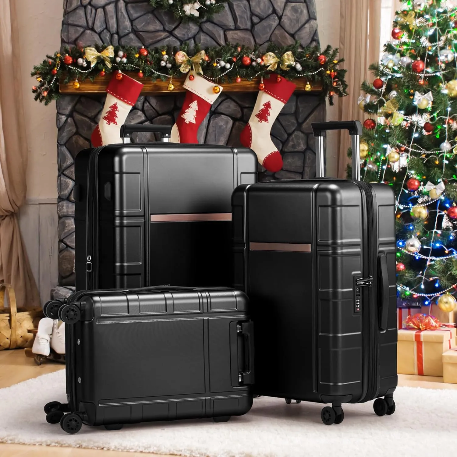 Expandable 24 inch Checked Luggage, ABS PC HardShell Medium Check-in Suitcase with Wheels, Waterproof Durable Rolling Suitcase with TSA Lock for Travel Business - Black, 24In