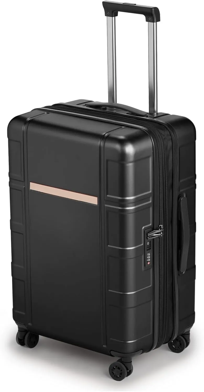 Expandable 24 inch Checked Luggage, ABS PC HardShell Medium Check-in Suitcase with Wheels, Waterproof Durable Rolling Suitcase with TSA Lock for Travel Business - Black, 24In