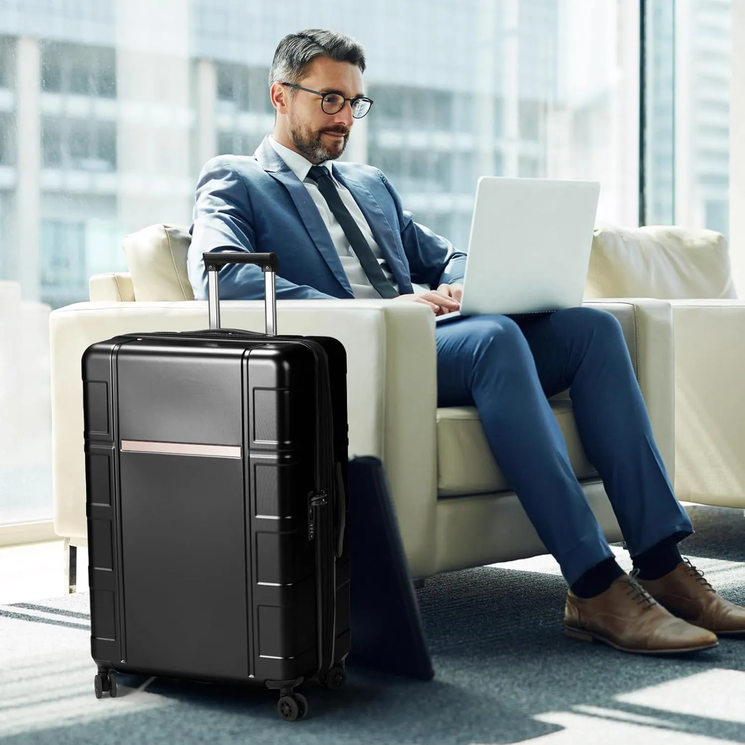 Expandable 24 inch Checked Luggage, ABS PC HardShell Medium Check-in Suitcase with Wheels, Waterproof Durable Rolling Suitcase with TSA Lock for Travel Business - Black, 24In