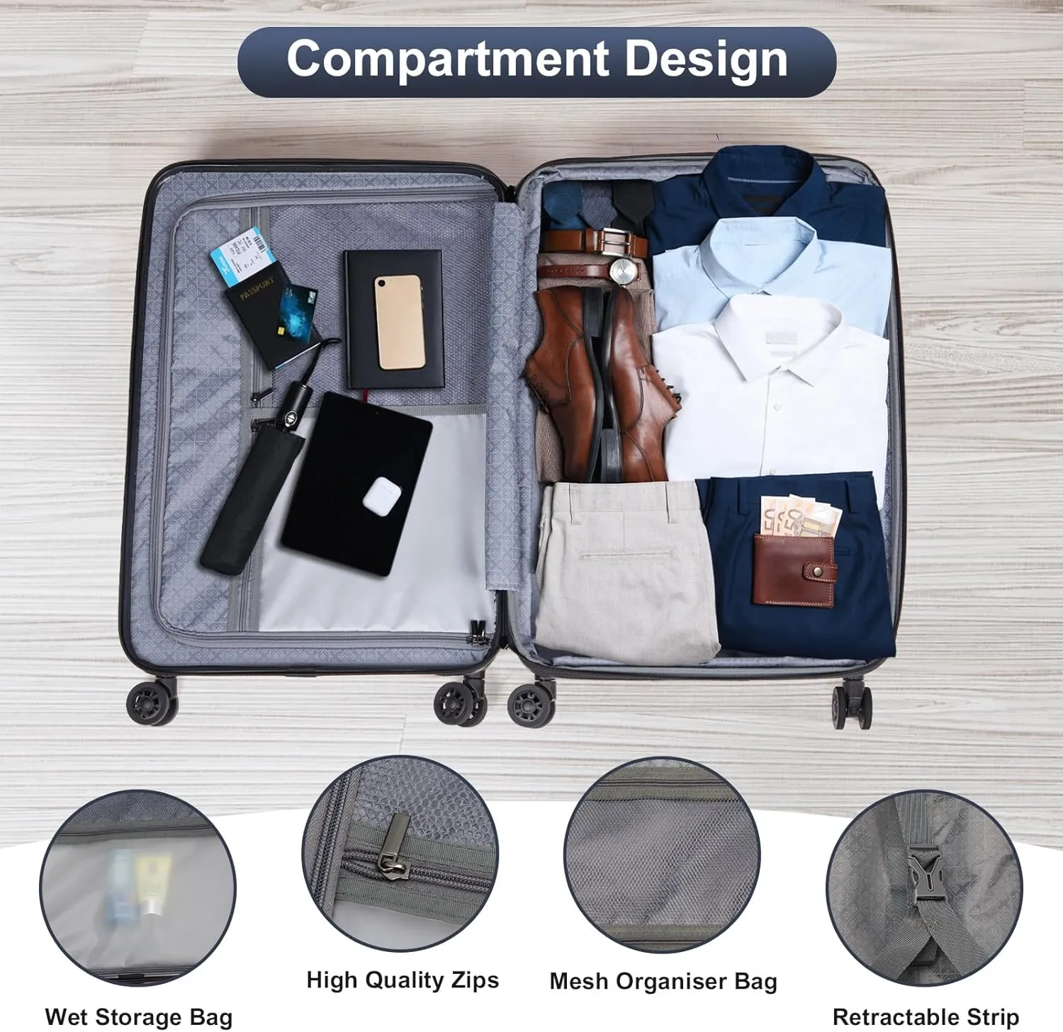 Expandable 24 inch Checked Luggage, ABS PC HardShell Medium Check-in Suitcase with Wheels, Waterproof Durable Rolling Suitcase with TSA Lock for Travel Business - Black, 24In