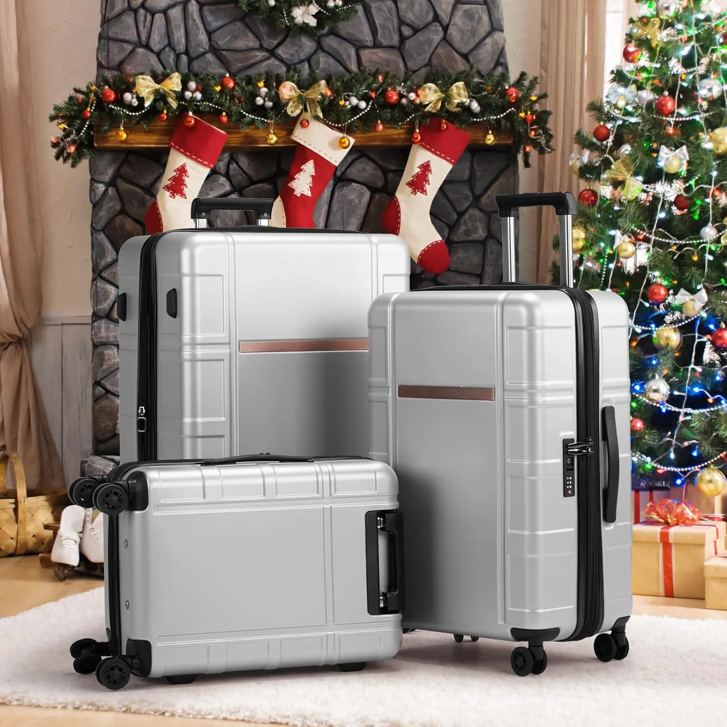 Expandable 24 inch Checked Luggage, ABS PC HardShell Medium Check-in Suitcase with Wheels, Waterproof Durable Rolling Suitcase with TSA Lock for Travel Business - Silver Gray, 24In