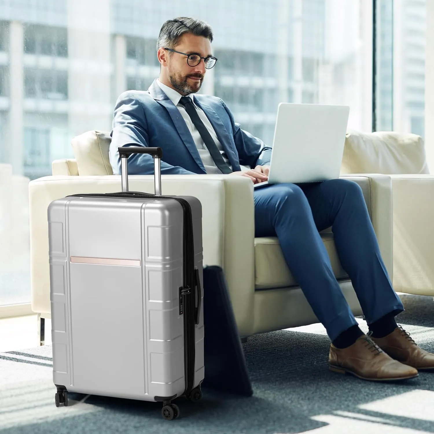 Expandable 24 inch Checked Luggage, ABS PC HardShell Medium Check-in Suitcase with Wheels, Waterproof Durable Rolling Suitcase with TSA Lock for Travel Business - Silver Gray, 24In