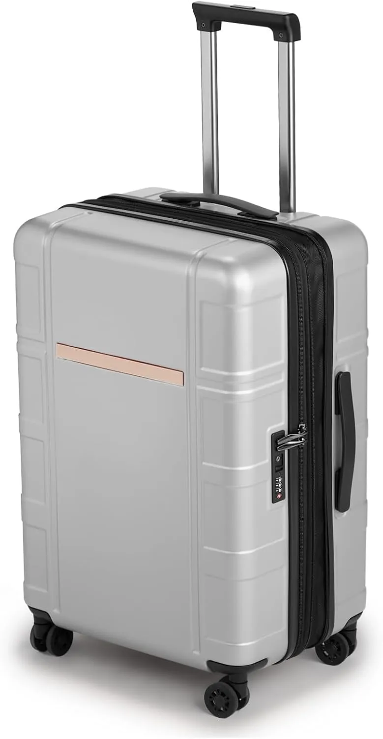Expandable 24 inch Checked Luggage, ABS PC HardShell Medium Check-in Suitcase with Wheels, Waterproof Durable Rolling Suitcase with TSA Lock for Travel Business - Silver Gray, 24In