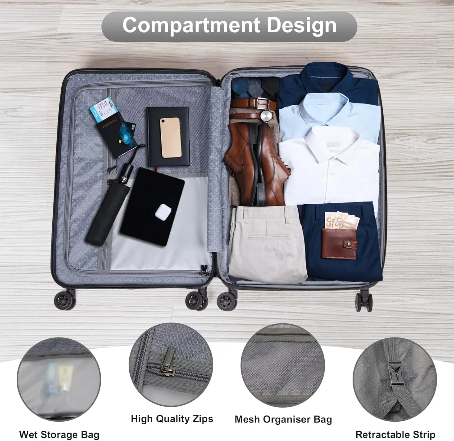 Expandable 24 inch Checked Luggage, ABS PC HardShell Medium Check-in Suitcase with Wheels, Waterproof Durable Rolling Suitcase with TSA Lock for Travel Business - Silver Gray, 24In