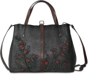 Genuine Leather Satchel for Women Top Handle Bags Handmade Purse Vintage Embossed Leather Crossbody Handbags Hobo Bag