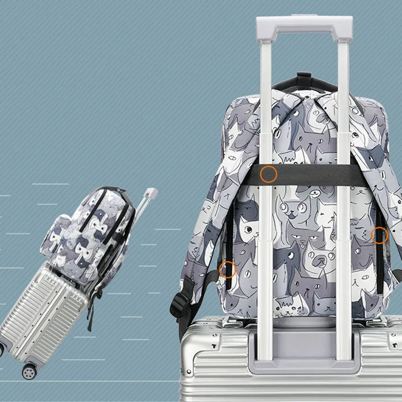 Gray White Cat Backpacks Girls Boys Anti-theft Water Resistant Bookbag