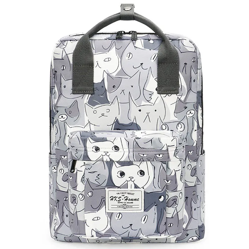 Gray White Cat Backpacks Girls Boys Anti-theft Water Resistant Bookbag