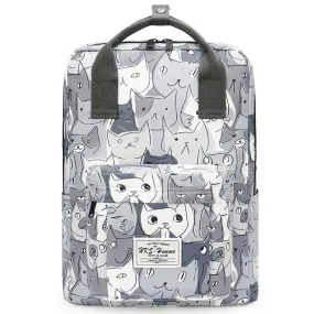 Gray White Cat Backpacks Girls Boys Anti-theft Water Resistant Bookbag
