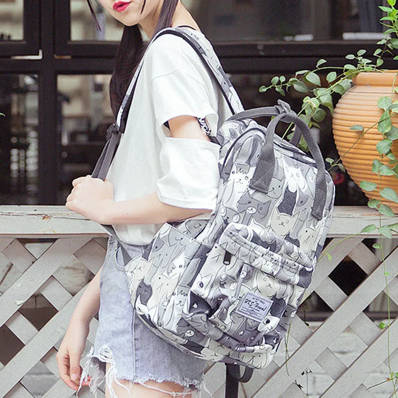 Gray White Cat Backpacks Girls Boys Anti-theft Water Resistant Bookbag