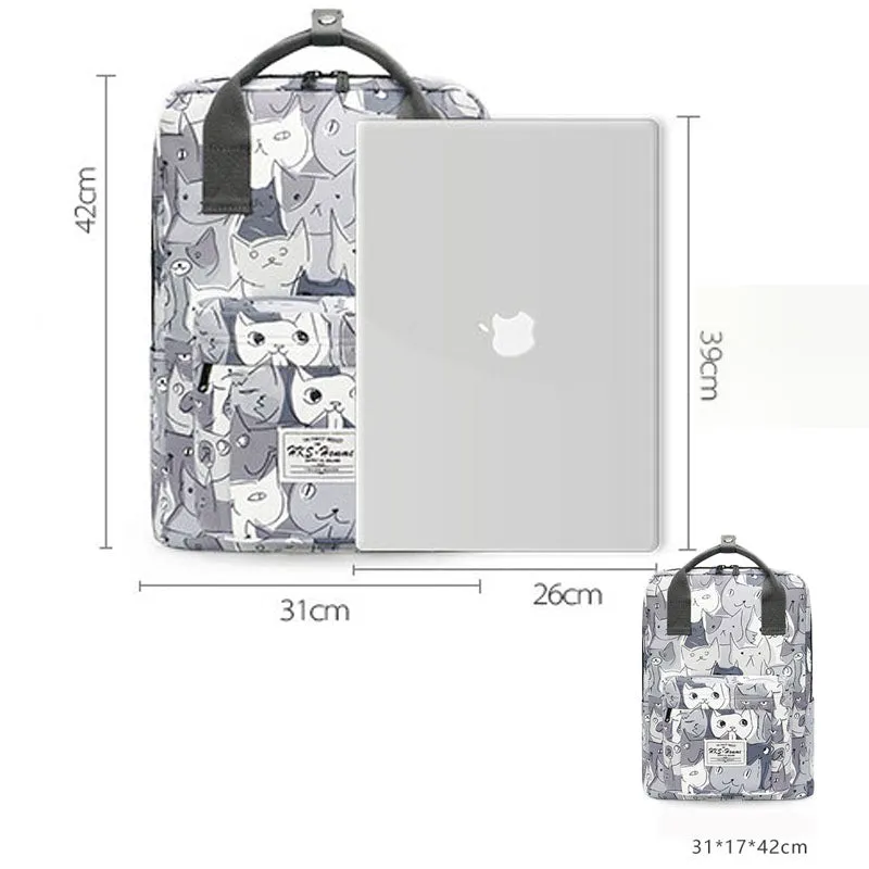 Gray White Cat Backpacks Girls Boys Anti-theft Water Resistant Bookbag