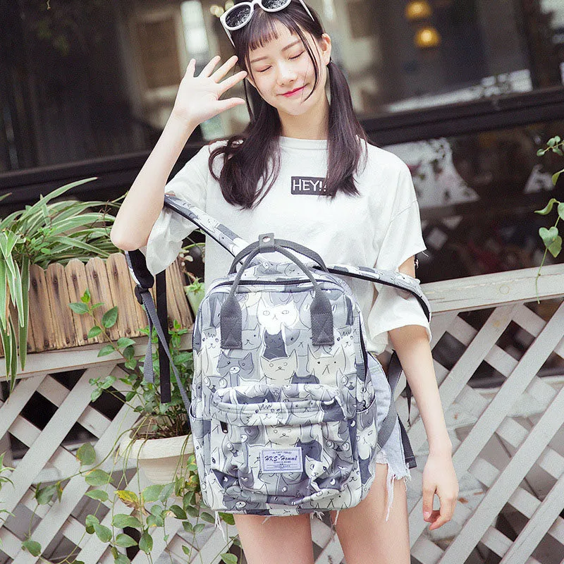 Gray White Cat Backpacks Girls Boys Anti-theft Water Resistant Bookbag