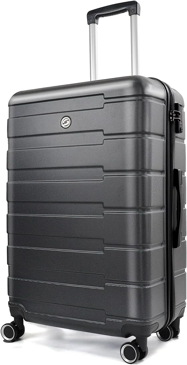 Hardshell Luggage Sets with TSA Lock, Suitcase Set with Spinner Wheels, Rolling Suitcase with Logo, Carry-On Luggage, Lightweight Durable Design, Great Choice for Travel(24IN Black)
