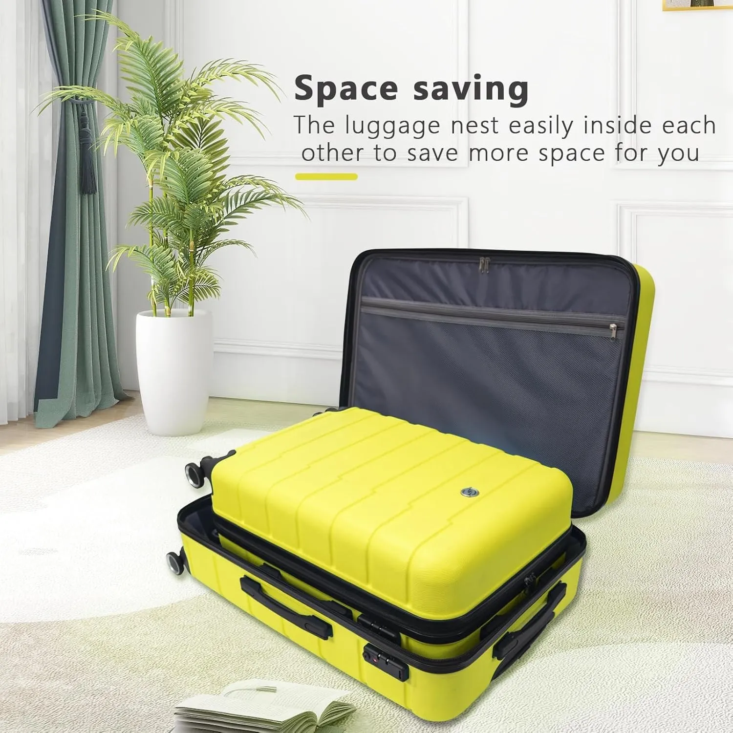 Hardshell Luggage Sets with TSA Lock, Suitcase Set with Spinner Wheels, Rolling Suitcase with Logo, Carry-On Luggage, Lightweight Durable Design, Great Choice for Travel(24IN28IN Yellow)