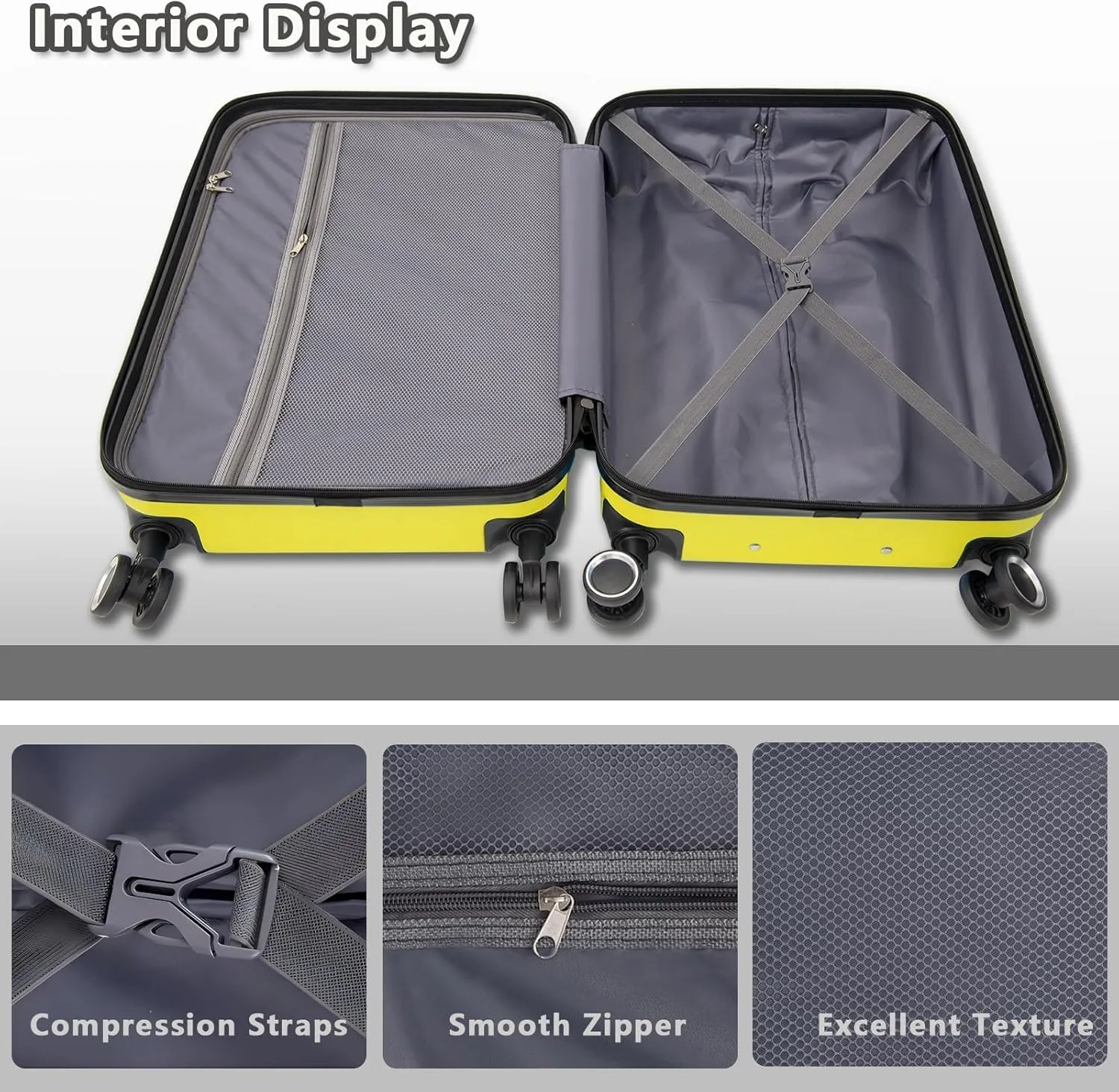 Hardshell Luggage Sets with TSA Lock, Suitcase Set with Spinner Wheels, Rolling Suitcase with Logo, Carry-On Luggage, Lightweight Durable Design, Great Choice for Travel(24IN28IN Yellow)