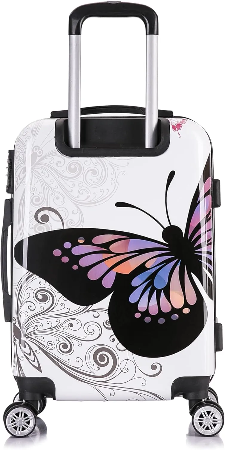 InUSA Butterfly Print Luggage with Spinner Wheels | Durable Lightweight Hardside Suitcase | Travel Bag with Handle and Trolley | 20 Inch Carry-On Spinner Luggage