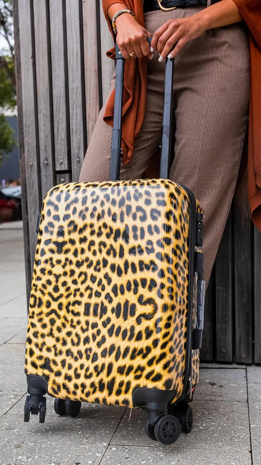InUSA Cheetah Print Luggage with Spinner Wheels | Durable Lightweight Hardside Suitcase | Travel Bag with Handle and Trolley | 24-Inch Medium Checked luggage