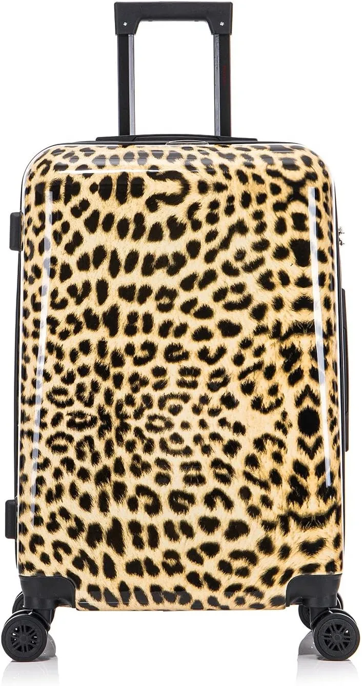 InUSA Cheetah Print Luggage with Spinner Wheels | Durable Lightweight Hardside Suitcase | Travel Bag with Handle and Trolley | 24-Inch Medium Checked luggage