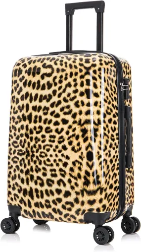 InUSA Cheetah Print Luggage with Spinner Wheels | Durable Lightweight Hardside Suitcase | Travel Bag with Handle and Trolley | 24-Inch Medium Checked luggage