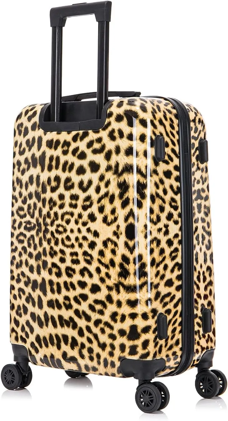 InUSA Cheetah Print Luggage with Spinner Wheels | Durable Lightweight Hardside Suitcase | Travel Bag with Handle and Trolley | 24-Inch Medium Checked luggage