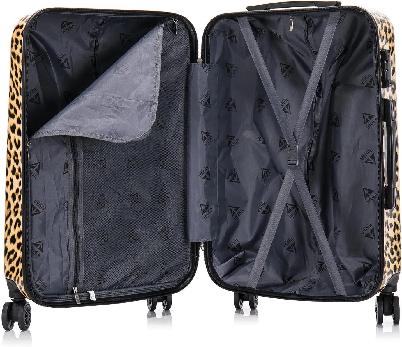 InUSA Cheetah Print Luggage with Spinner Wheels | Durable Lightweight Hardside Suitcase | Travel Bag with Handle and Trolley | 24-Inch Medium Checked luggage