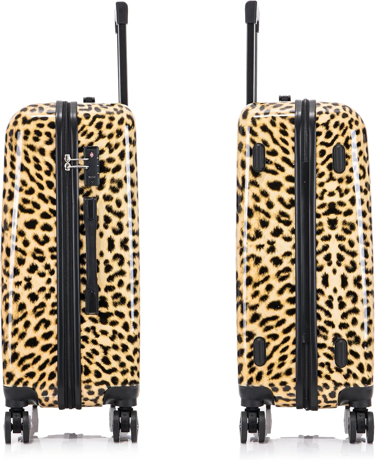InUSA Cheetah Print Luggage with Spinner Wheels | Durable Lightweight Hardside Suitcase | Travel Bag with Handle and Trolley | 24-Inch Medium Checked luggage